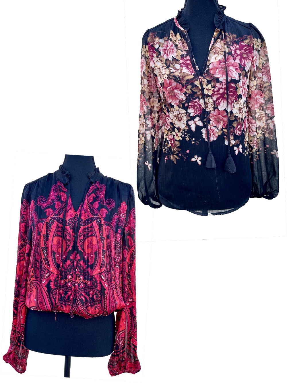 Bundle‎ 2 XS Tops Long Sheer Sleeve Regency Ruffle Neck Whimsigoth Witchy Black